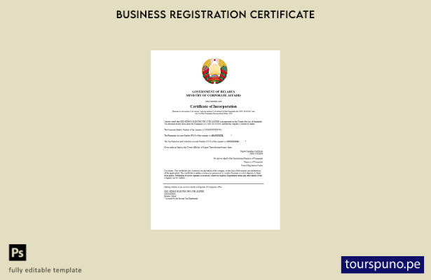 listo para imprimir Plantilla de plantilla de certificado de registro de Bielorr